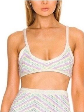 FOR LOVE AND LEMONS Corinna Bralette Womens Small Mint Sweater Knit Crop Chevron